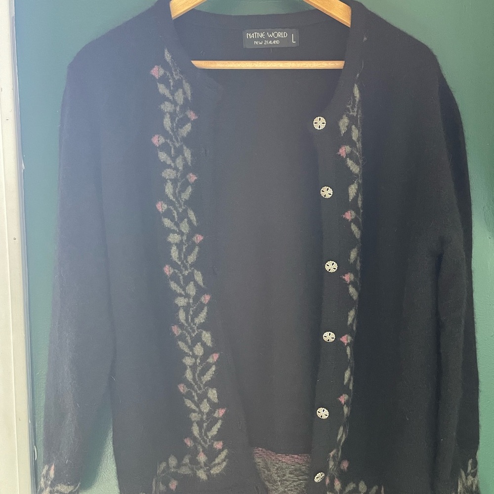 Black Cardigan with Pink Details